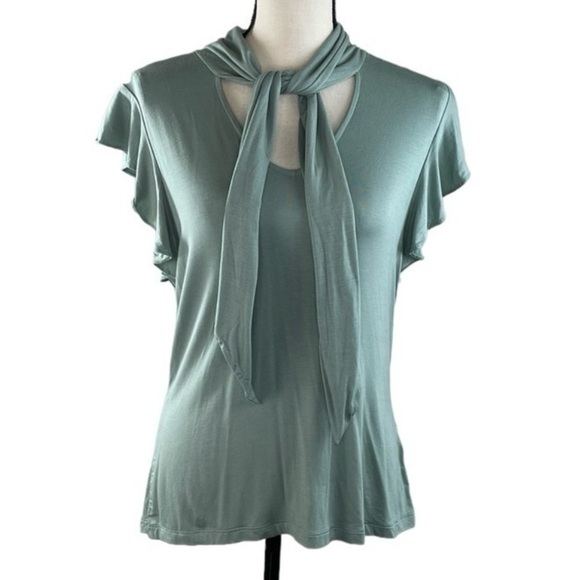 Lauren Ralph Lauren Sage Green Tie Neck Blouse - Picture 3 of 9